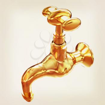 Gold water tap. 3d illustration. Vintage style