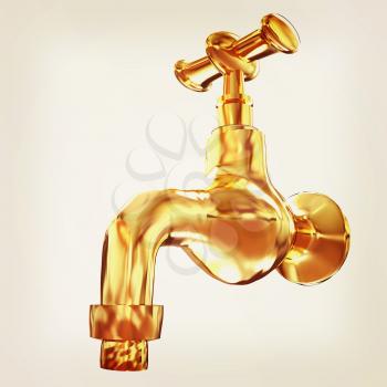 Gold water tap. 3d illustration. Vintage style