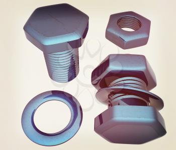 Screws and nuts set. 3d illustration. Vintage style