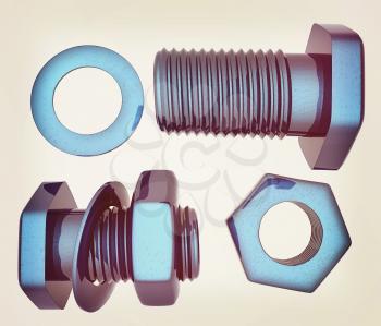 Screws and nuts set. 3d illustration. Vintage style