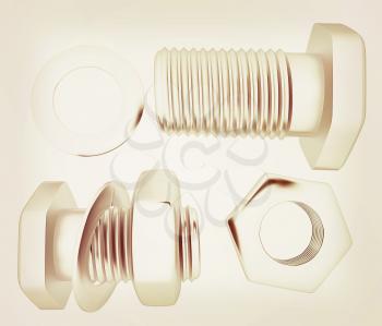 Screws and nuts set. 3d illustration. Vintage style