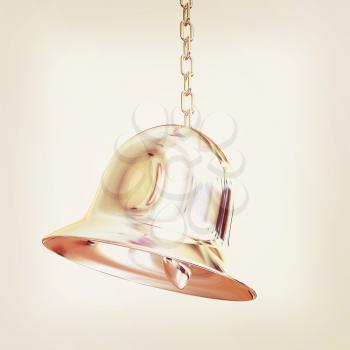 Shiny metal bell isolated on white background. 3d illustration. Vintage style