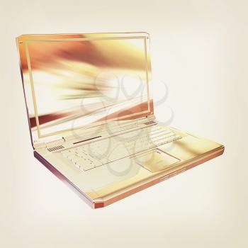 Chrome, metallic laptop isolated on white background. 3d illustration. Vintage style