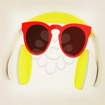 Sunglasses and headphone for your face. 3d illustration. Vintage style