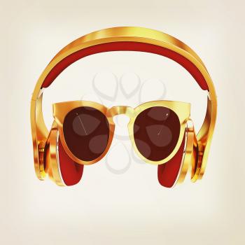 Sunglasses and headphone for your face. 3d illustration. Vintage style