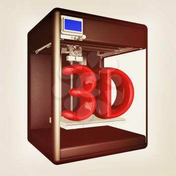 3d printer. 3d illustration. Vintage style