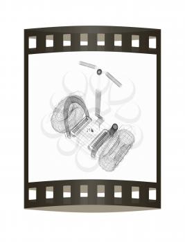 Mini electrical and ecological transport on a white background. 3D illustration.. The film strip.