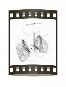 Mini electrical and ecological transport on a white background. 3D illustration.. The film strip.