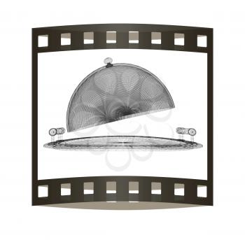 Restaurant cloche concept. 3d illustration. The film strip.