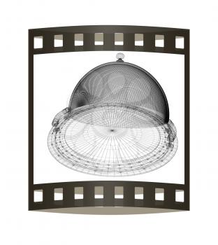 Restaurant cloche concept. 3d illustration. The film strip.