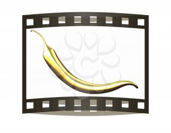 Gold Hot Pepper Icon. 3d illustration. The film strip.