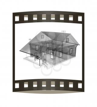 line drawing of house. Top view. 3d illustration. The film strip.