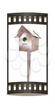 birdhouse - a metal souvenir. 3d illustration. The film strip.