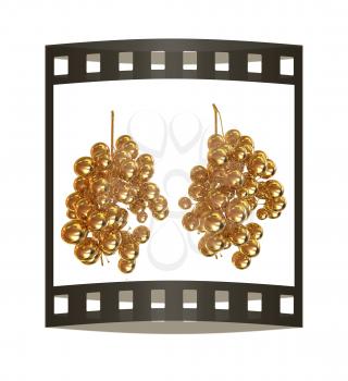 Gold Grapes. 3d illustration. The film strip.