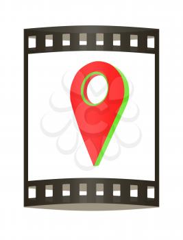 Realistic 3d pointer of map. 3d illustration. The film strip.
