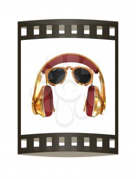 Sunglasses and headphone for your face. 3d illustration. The film strip.