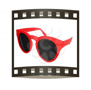 Cool red sunglasses. 3d illustration. The film strip.