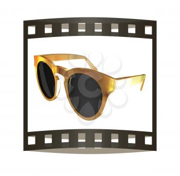 Cool gold sunglasses. 3d illustration. The film strip.