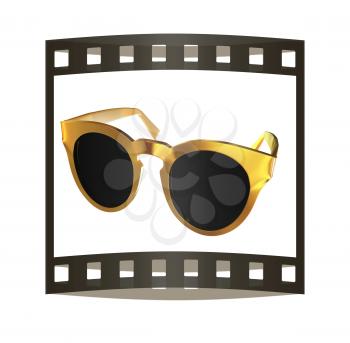 Cool gold sunglasses. 3d illustration. The film strip.