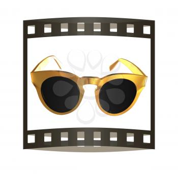 Cool gold sunglasses. 3d illustration. The film strip.