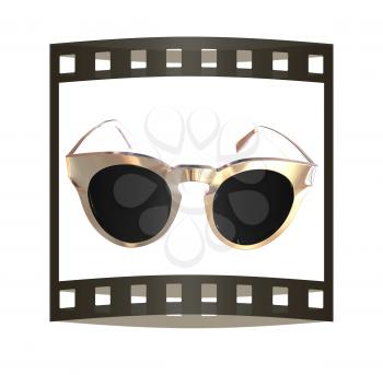 Cool metal sunglasses. 3d illustration. The film strip.