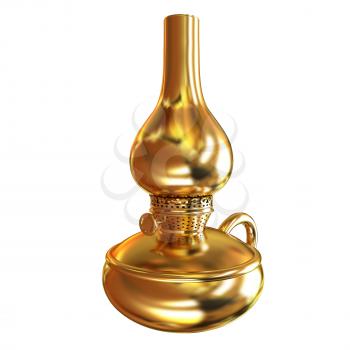 Old retro vintage golden kerosene lamp. 3d render