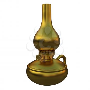 Old retro vintage golden kerosene lamp. 3d render