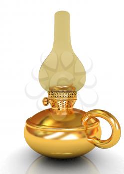 Old retro vintage golden kerosene lamp. 3d render