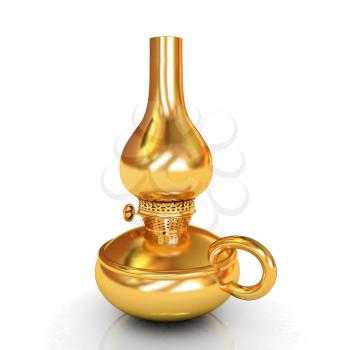 Old retro vintage golden kerosene lamp. 3d render