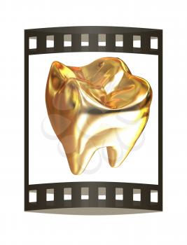 Gold tooth. 3d illustration. Film strip.