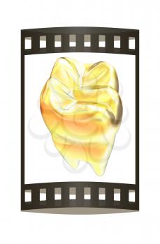 Gold tooth. 3d illustration. Film strip.