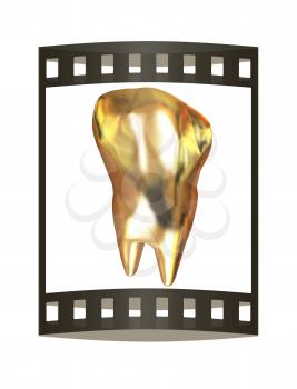 Gold tooth. 3d illustration. Film strip.