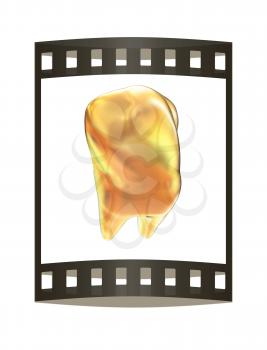 Gold tooth. 3d illustration. Film strip.