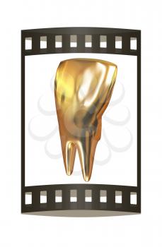 Gold tooth. 3d illustration. Film strip.