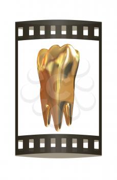 Gold tooth. 3d illustration. Film strip.