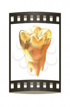 Gold tooth. 3d illustration. Film strip.