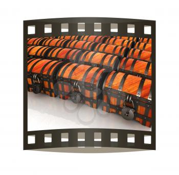 Chests. 3d illustration. Film strip.