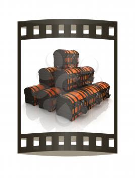 Chests. 3d illustration. Film strip.