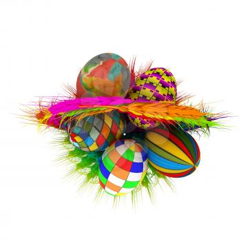 Colored basket of the ears of wheat with Easter eggs. 3d render