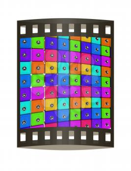 Many colorful safes. 3d render. Film strip.