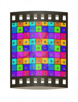 Many colorful safes. 3d render. Film strip.