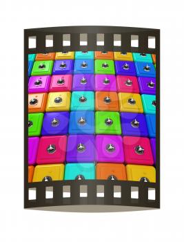 Many colorful safes. 3d render. Film strip.