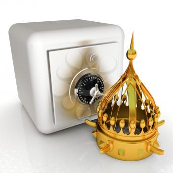 Safe and crown. Money saving concept. 3d render