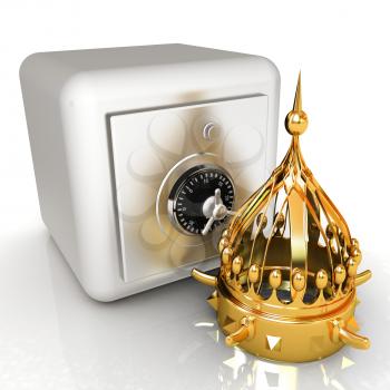 Safe and crown. Money saving concept. 3d render