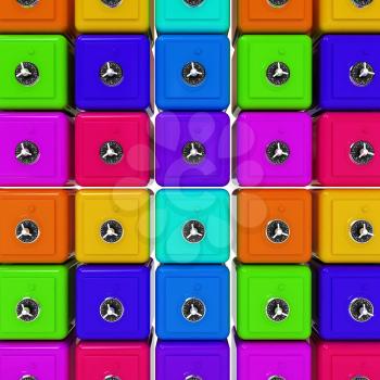 Many colorful safes. 3d render