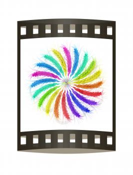 3D illustration of a colored wreath made of wheat spikelets. Design element. 3d render. Film strip.