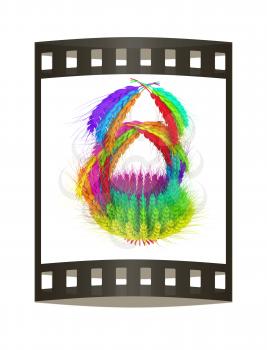 A colorful basket of wheat for Easter or Thanksgiving. 3d render. Film strip.