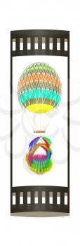 Hot Colored Air Balloon with a basket of multicolored wheat. 3d render