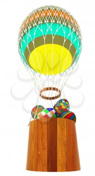 Hot Colored Air Balloon with a basket and Easter eggs inside. 3d render