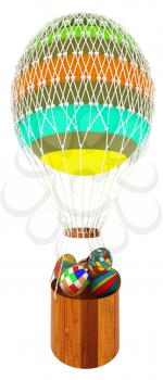 Hot Colored Air Balloon with a basket and Easter eggs inside. 3d render